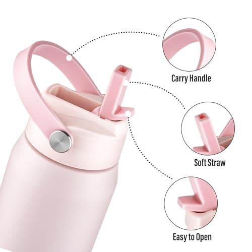 OLDLEY 750ml Insulated Water Bottle with Straw, Stainless Steel Water Bottles with Handle, Leakproof BPA Free Vacuum Metal Flask Keep Hot and Cold for Sports, Travel, Hiking (Pink) — view 2