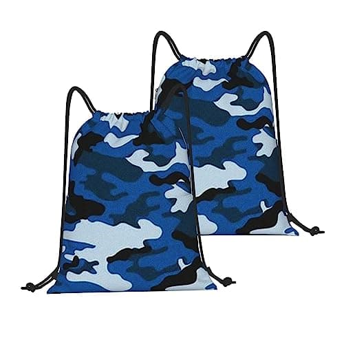 Richugui Drawstring Backpack Blue Camo Print Waterproof Fitness Drawstring Bag,Men Women Sports Backpack Yoga Bag,With Zipper — view 3