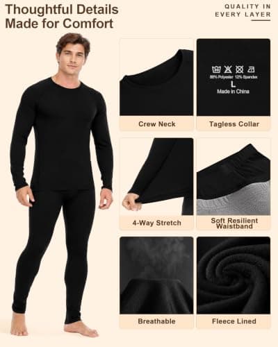 Roadbox Men's Thermal Underwear Set, Fleece Lined Base Layer Long Johns — view 4