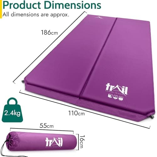 Trail Self Inflating Camping Mat, Double, Purple — view 6