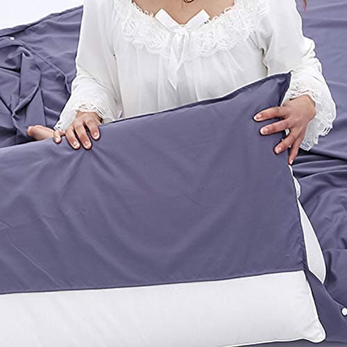 Travel Sleeping Bag Liner Portable Camping Bed Sheet Adult Kids Cotton Double Travel Sleep Bag with Pillow Pockets Lightweight Prevent Dirty for Hostels,Trains (Double Purple (160x210cm)) — view 3