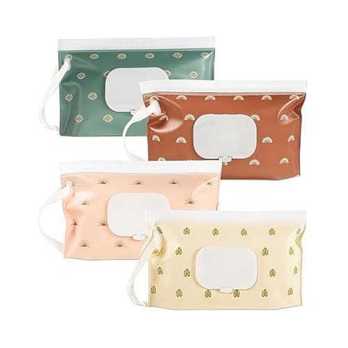 4Pcs Reusable Baby Wipes Pouches, Portable Dispenser