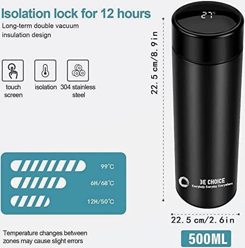 Water Flask for Hot Drink and Cold Drink - Double Walled Stainless Steel Water Bottle with Touch Screen Temperature Display - Vacuum Insulated Water Bottle 500ml for Cycling, Gym, Home, Office — view 5