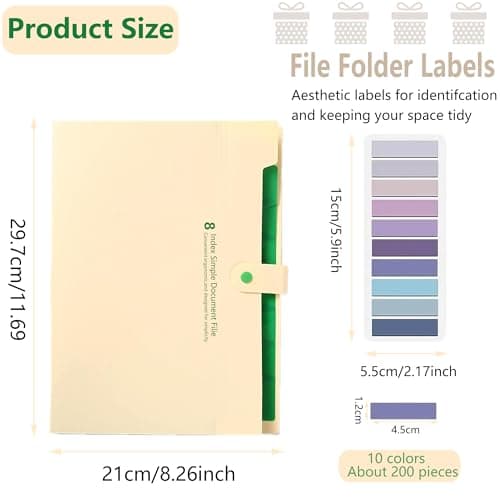 Pack of 1 A4 Document Folder with 8 Compartments, Expanding Folder, A4 Document Bags for Home, Office, School and Travel (Beige) — view 2