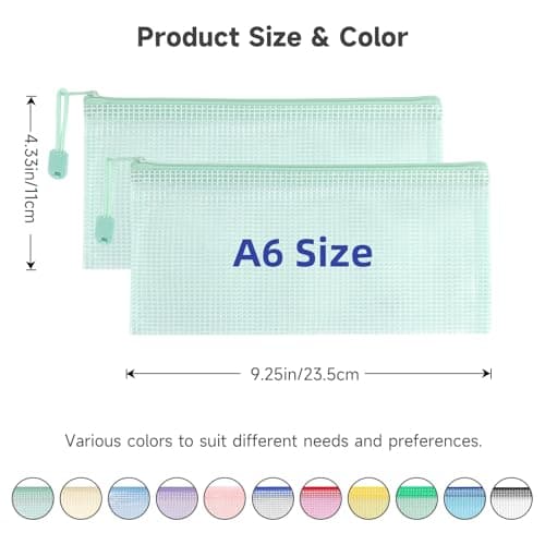 Mutsitaz 12 Pack A6 Plastic Wallets File Bags, A6 Document Wallets with Zipper, Document Folder, Zip Lock Bags, Document Zipper Bags, Zipper Plastic Folder for School, Travel, Home, Office — view 2