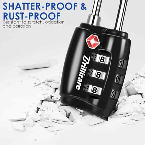 Brillirare TSA Approved Luggage Locks, Combination Travel Padlock, Zinc Alloy 3-Digit Waterproof Lock, TSA Accepted Outdoor Keyless Resettable for Lockers, Bags, Backpack, Gym, Gate-Black — view 6