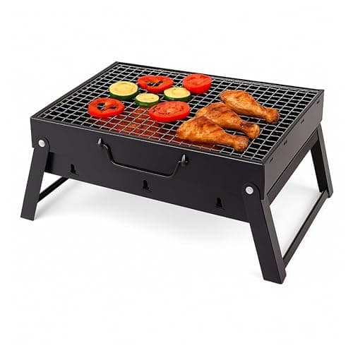ADEPTNA Portable Folding Charcoal BBQ Grill Compact Tabletop Barbecue with Foldable Legs for Camping, Garden, Travel, Picnic & Outdoor Cooking – Durable Iron Construction with Spacious Cooking Surface