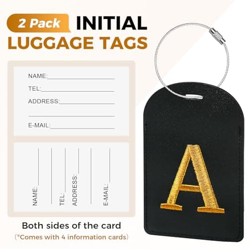 Gloppie 2 Pack PU Leather Luggage Tags, Waterproof Baggage Labels with Initial Letter, ID Name Card for Suitcase & Travel Bag 70x110mm - G — view 5