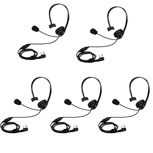 Retevis Headset 2 Pin PTT Overhead Earpiece Boom Speaker Microphone Noise Cancelling Headphone for BAOFENG UV5R 888S KENWOOD H-777 QUANSHENG PUXING WOUXUN HYT TYT TH 2 Way Radio (5 Pack)