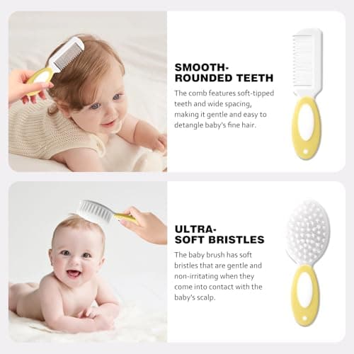Baby Grooming Kit Newborn,Infant Safety Care Set with Hair Brush Comb Nail Clipper, Baby Essentials for Newborn,5 Pcs, Yellow — view 5