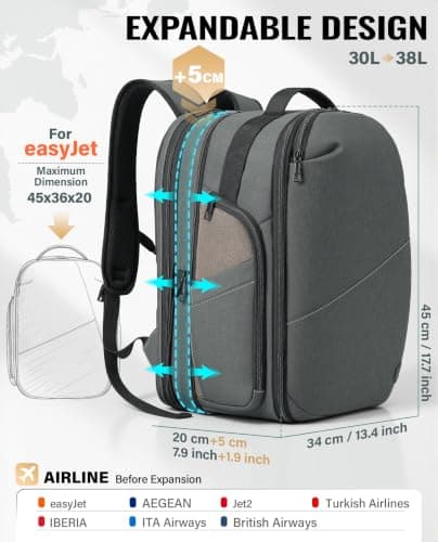 VANKEV Expandable Travel Laptop Backpack Underseat Cabin Bag For EasyJet — view 2