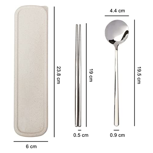 EXZACT Chopsticks and Spoon Set, 18/10 Stainless Steel with Travel Case — view 2