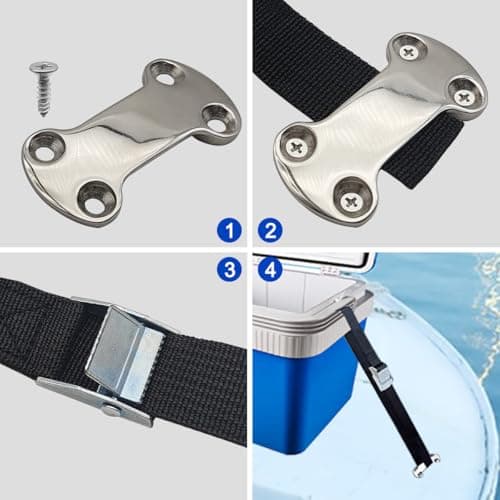 Cooler Tie Down Kit, 14 Pcs, 1"x 56"(4.7 ft) Battery Tie Down Strap with Stainless Steel Cam Buckle, Bracket and SS Screws, Fixed Straps for YETI and RTIC Coolers to Boats Luggage Belt Cars Truck Bed — view 4