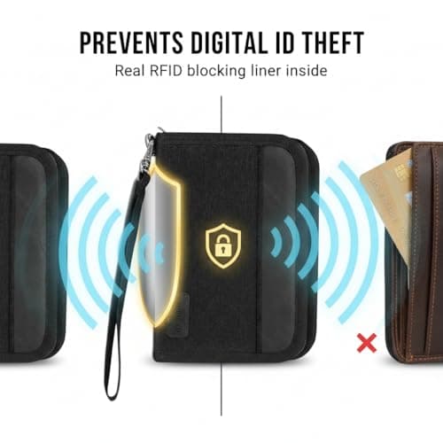 Passport Holder Travel Wallet, For 2 Passports, Small Passport Bag, Double, Dual, A5, Document Folder, Case, Purse, RFID Blocking, Holiday, Waterproof Organisers, Travel Accessories, Black, UK BCL — view 3