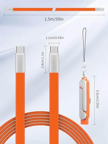 YACSEJAO 4.9FT Detachable 2-in-1 USB C Invisible Stand Charging Cable 240W 90 Degree USB C to USB C Flat Silicone Charger Cable Built-in Phone Stand for Gaming,Office,Car,Travel (Orange) — view 5