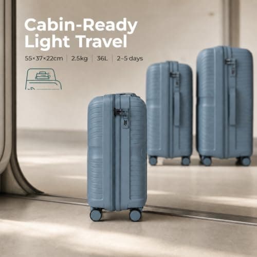 RYDR 3 Piece Suitcase Set PP Hard Shell Luggage Set with Wheels — 20” Cabin Carry On, 24” Medium & 28” Large Suitcases, Lightweight Hand Luggage with TSA-Style Lock & Spinner Wheels (Cool Blue) — view 4