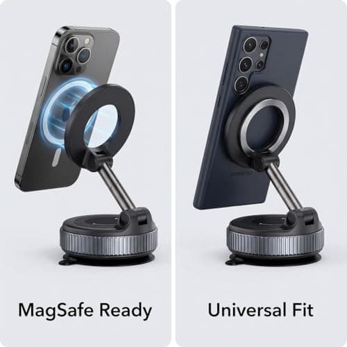 Magnetic Phone Holder Mount, Universal Suction Cup Phone Stand for Car Windscreen, Office Glass, Home Window & Kitchen, Strong Vacuum 360° Rotating Foldable Mount, iPhone Samsung Compatible — view 4