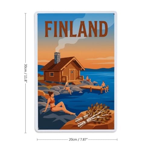 Finland Sauna Ice Lake Travel Winter Arctic Metal Tin Sign — view 2