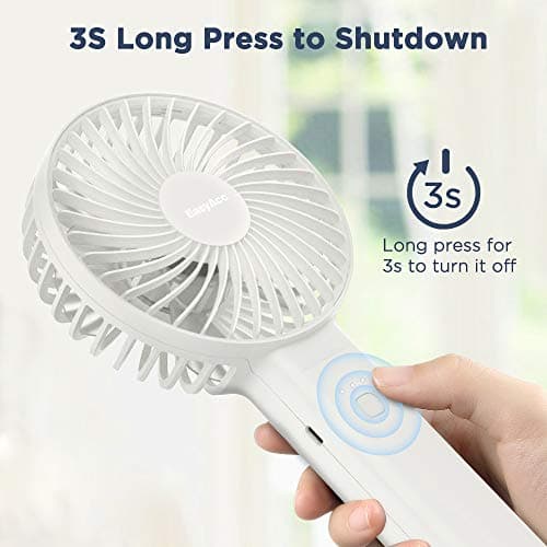 EasyAcc Handheld Fan, Portable, Battery, USB Fan/Portable Mini Fan, Electric, 17 Hour Rechargeable Battery, Foldable, Compatible with Laptop Multi Port Socket for Travel, Home, White — view 4