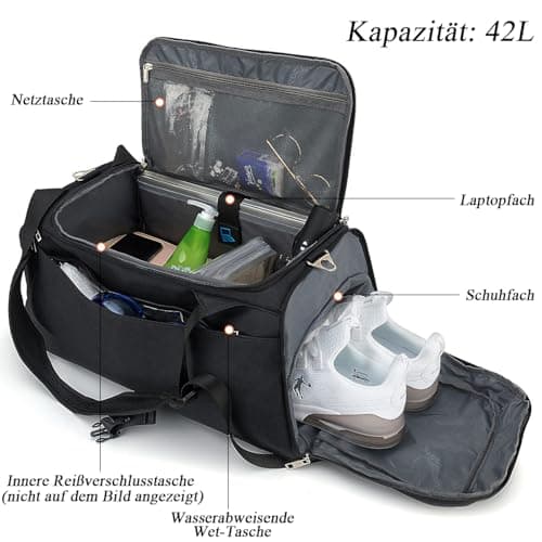42L Waterproof Gym Bag with Shoes Compartment, Weekend Bag with Wet Pocket — view 2