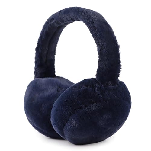 XIAOHAWANG Fluffy Ear Muff for Women Plush Foldable Earmuffs Kids Winter Earmuffs Girls Boys Cold Weather Ear Warmer (Navy)