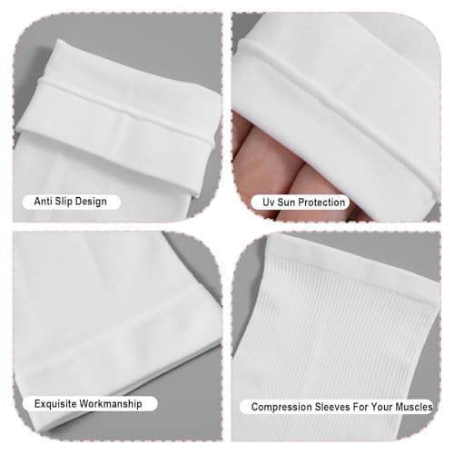 Ouligay 2 Pairs Arm Sleeves for Men Women UPF 50 UV Sun Protection Arm Sleeves Cooling Sport Compression Tattoo Cover Up Sleeve(white) — view 4