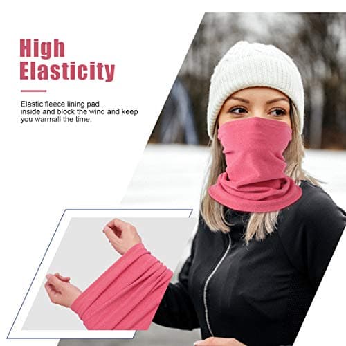 Winter Neck Warmer Fleece Windproof Neck Gaiter Snood for Men Women Cold Weather Face Scarf Headwear for Skiing Running Cycling (Rose+Purple) — view 2