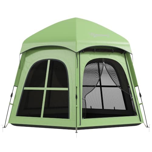 Outsunny Pop Up Tent 2 Doors Carry Bag 3000mm Waterproof 3-4 People Green