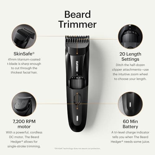 MANSCAPED® The Beard Hedger® Premium Men's Beard Trimmer, 20 Length Adjustable Blade Wheel, Stainless Steel T-Blade for Precision Facial Hair Trimming, Cordless Waterproof Wet/Dry Clipper — view 2