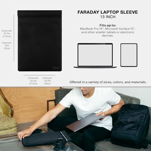 SLNT Weatherproof Nylon Faraday Bag with Silent Pocket - Signal Blocking Device Vertical Sleeve for 13" Laptops & Tablets - Blocks RFID, WiFi, Bluetooth, NFC, Cellular, GPS, EMF (Black Nylon, 13 in) — view 4