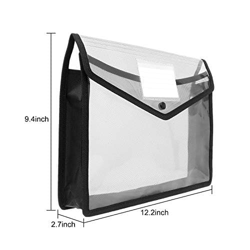 SENENQU 6 Pack A4 Black Plastic Document Folder Waterproof Wallet Folder with Pocket, Translucent File Envelope Folder with Button Closure for Home Office School — view 2