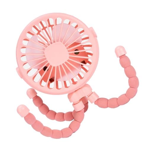 Fabater Portable Baby Stroller Fan, Battery Operated Clip on Fan with Flexible Tripod, Silent Cooling for Car Travel Outdoor, Compact USB Rechargeable for Toddler (Pink)