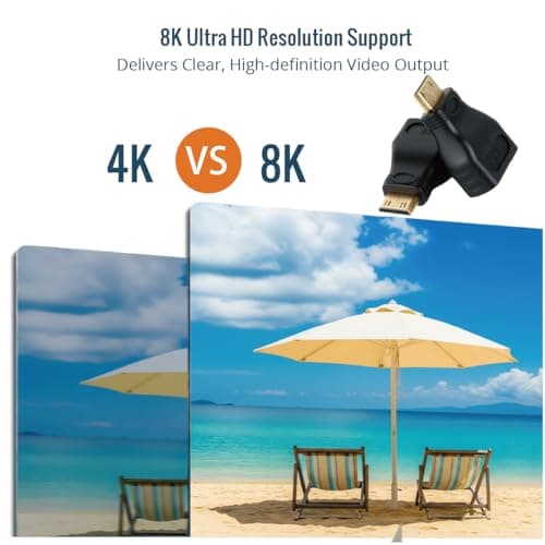 Tecmojo 8K Mini HDMI to HDMI Adapter, Female to Mini HDMI Male Adapter Support 8K@60Hz,4K@120Hz, Compatible with Raspberry Pi, Camera, Tablet, Laptop, Projector, Monitor, 2Pack, Black — view 6