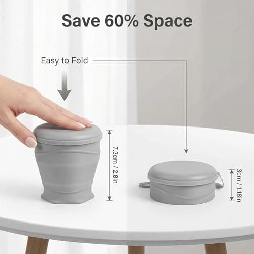 Satiskid 180ML Collapsible Silicone Travel Cup with Dustproof Lid, Reusable Foldable Water Cup, BPA-Free Camping Cup for Hot & Cold Drinks (Grey) — view 2