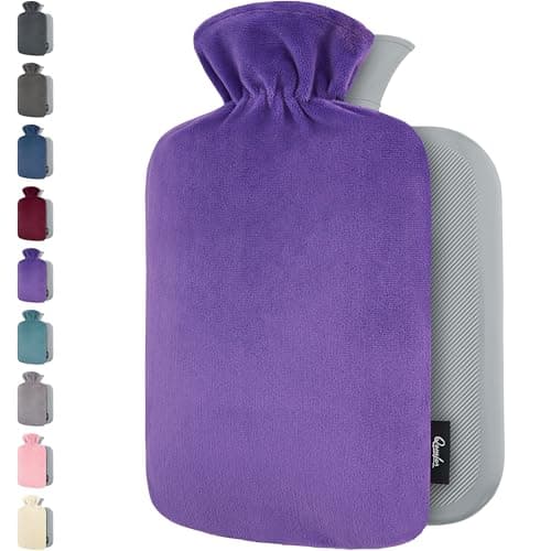 Hot Water Bottle - with Soft Premium Fleece Cover - Purple, 2L - Heating Pad for Menstrual Cramps & Period Comfort - Bed Foot Warmer - Hot & Cold Compress for Back, Stomach, Neck Pain Relief