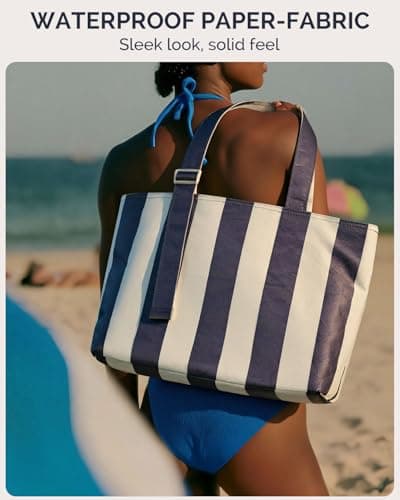 HOMESPON Large Waterproof Beach Bag with Zip and Wet Pocket for Women Men Lightweight Tote for Work Holiday Weekends — view 3