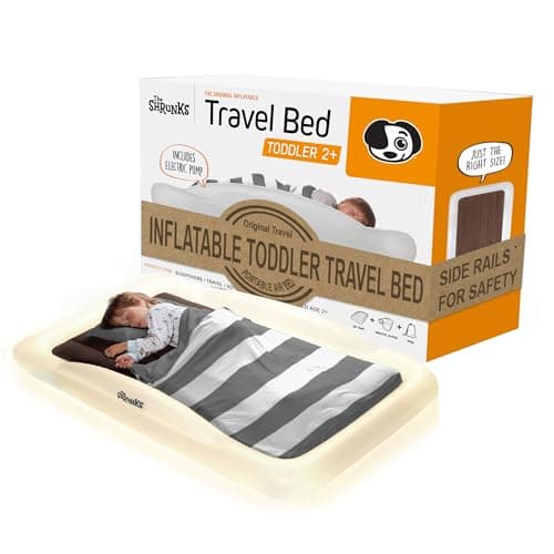 The Shrunks Toddler Travel Bed Portable Inflatable Air Mattress Bed for Travel or Home Use, White, Kids Air Bed for Camping and Sleepover with Security Rails and Electric Pump 152 x 94 x 23cm — view 2
