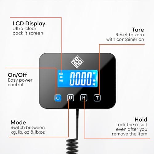 Parcel Scales - 200 kg/10 g - Heavy-Duty & High Accurate Digital Postal Scale with Hold/Tare Function - Perfect for Packages, Luggage, Industrial Use - Battery & Cable Included - Silver — view 4