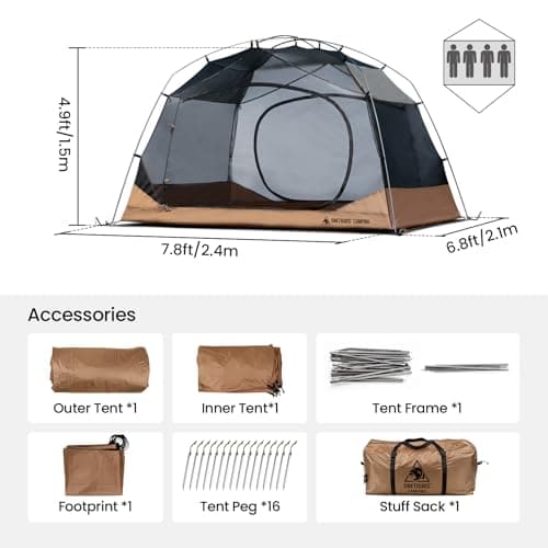 OneTigris JOVIAN 4 Person Camping Tent - 3 Season Family Shelter for Outdoor Backpacking With 2000mm Outer Tarp, 5000mm Bottom & Waterproof Floor Mat — view 3
