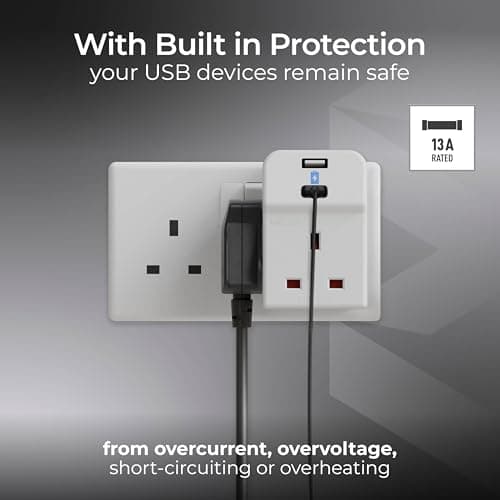 Masterplug Three Socket Fused Wall Plug Adaptor with USB A & C Charging Ports, White, 13A, 10.5W, 3G, A3UAC10 — view 5