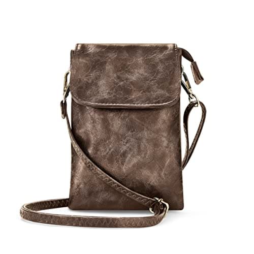 Woodland Leather Phone Bag, Crossbody Bags For Women Vegan Leather Cell Phone Purse Wallet Small Shoulder Bag - Fit All Phones phone bags for women crossbody with Anti theft zipper pocket, Brown