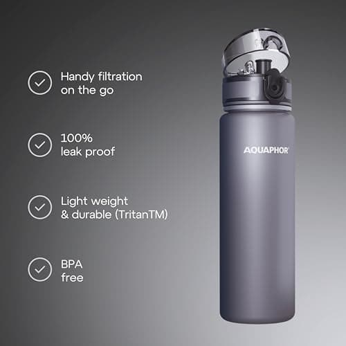 AQUAPHOR City Bottle 500ml Grey I Bottle with water filter for travel I Filter with activated carbon I Filters chlorine I Made of Tritan & BPA-free — view 2