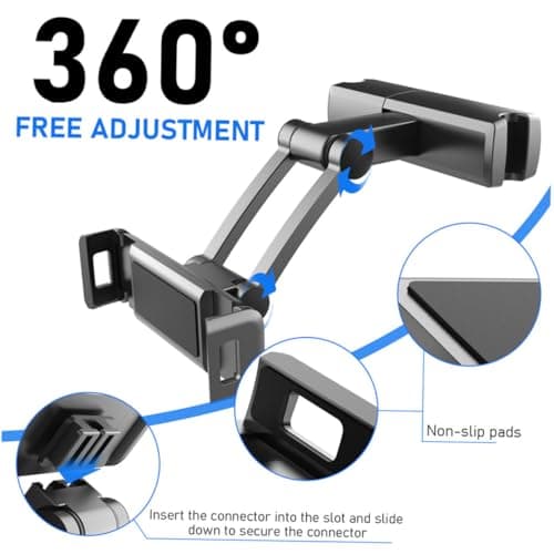 GARIOUANS Car Headrest Tablet Holder with Rotatable Phone Mount Adjustable Backseat Tablet Stand for Travel and Boys and Girls Universal Compatibility with Smartphones — view 3