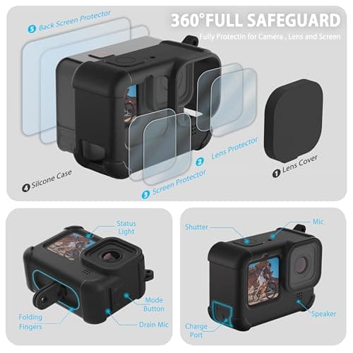 FitStill Silicone Protective Case Set for Go Pro Hero12 /Hero11 /Hero 10 /Hero 9 Black, Battery Side Cover + Lens Cover + Screen Protector + Lanyard (For Go Pro Hero 12/11 /10/9 Black) Accessory Kit — view 5