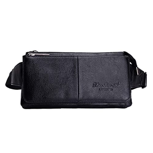 Leather Fanny Pack Waist Bag for Men Women Outdoor Travel Hunting Hiking Camping Hip Bum Belt Cell Phone Purse Wallet Pouch Black — view 2