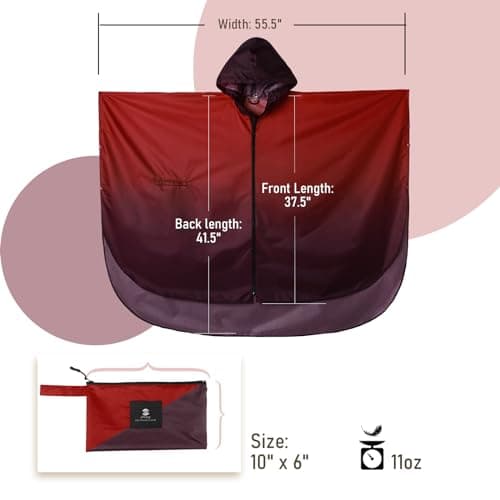 SaphiRose Rain Poncho Jacket Coat Hooded for Adults with Pockets, Burgundy Gradient, One size — view 3