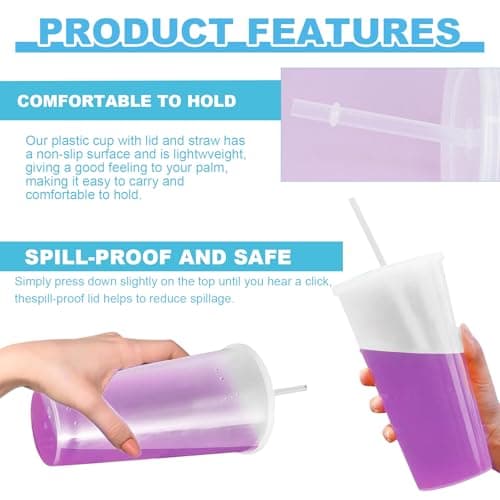 Reusable Clear Cold Cups with Lids and Straws,5 Pcs Iced Water Cups 24oz & BPA Free Plastic Cup,Cold Drinking Tumblers Travel Mugs Custom for Coffee Smoothie Juices Party Bulk for Adult Women — view 4