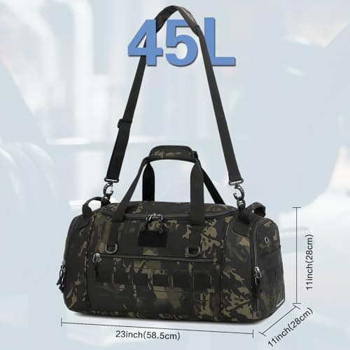 TONRUYN Tactical Gym Bag for Men 45L Camo Duffel Bag for Travel with Shoe & Laptop Compartment Medium Sports Holdall Duffle Bag for Military Fitness Training Workout — view 6