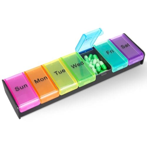 Alyvisun Pill Box 7 Day 1 Times a Day, Weekly Tablet Organiser, Travel Daily Pill Box Organiser 7 Day, Large Pillbox Tablet Box Portable Pill Case Tablet Dispenser for Travel Work, Black