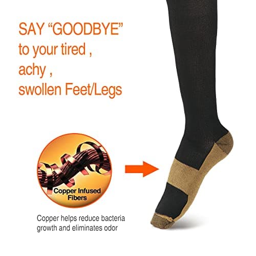 Gifts UK 2 Pairs Copper Infused Anti-Fatigue Compression Unisex Flight Travel Socks Anti Swelling DVT Support UK Stock (Large/X Large), Black — view 4
